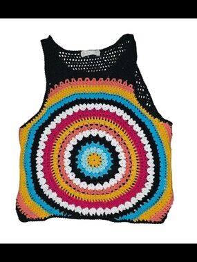 6& Other Stories Black Crochet Tank with Multicolor Circular Pattern